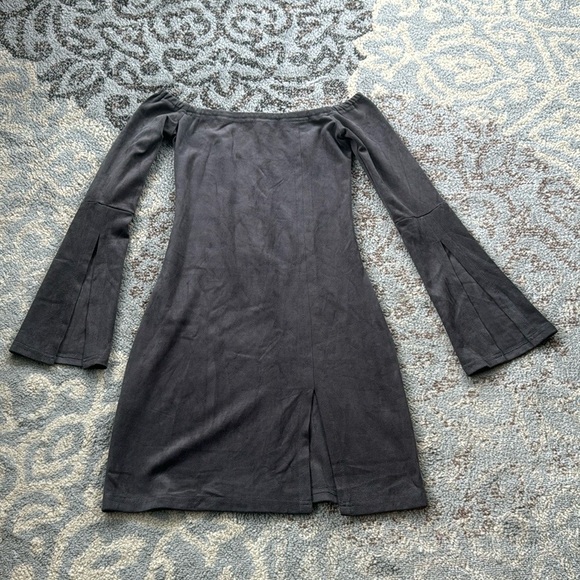 TaROO Off Shoulder Bell Sleeve Faux Suede Mini Dress Gray Small - Picture 1 of 10